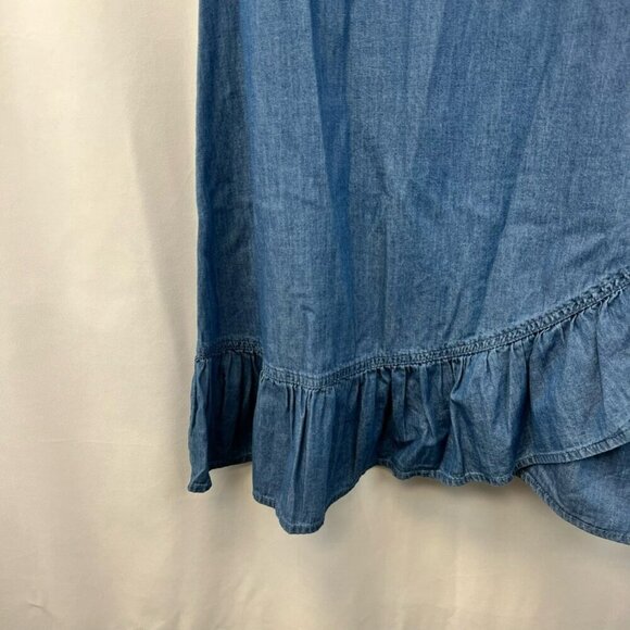 Draper James Womens Dress Blue Chambray Ruffle Knee Length Short Sleeve Size 2 - Picture 7 of 11